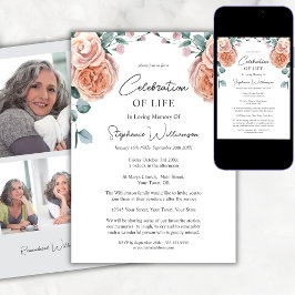 Convites Celebração do Funeral de Rosas de Pêssego Fotográf