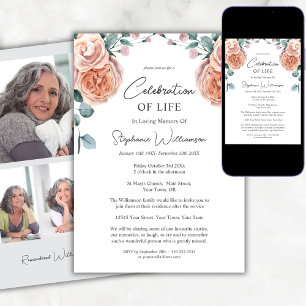 Convites Celebração do Funeral de Rosas de Pêssego Fotográf