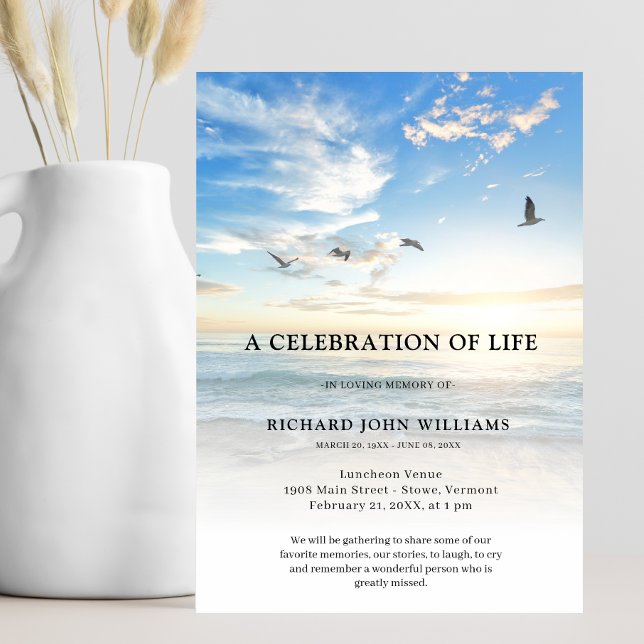 Convites Celebração do Funeral Life no Oceano Praia (Beach Celebration of Life Invitation)