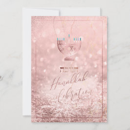 Convites Celebração do Hanukkah da PixDezines, Neve Dourada