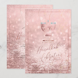 Convites Celebração do Hanukkah da PixDezines, Neve Dourada