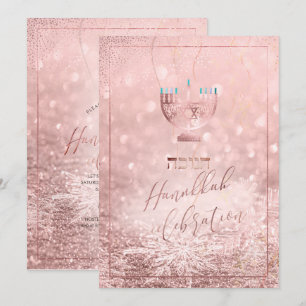 Convites Celebração do Hanukkah da PixDezines, Neve Dourada