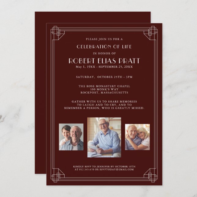 Convites Celebração do Life Burgundy Red White 3 Foto (Frente/Verso)