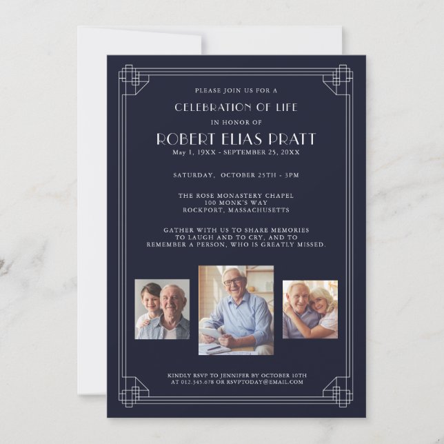 Convites Celebração do Life Dark Blue 3 Photo Invita (Frente)