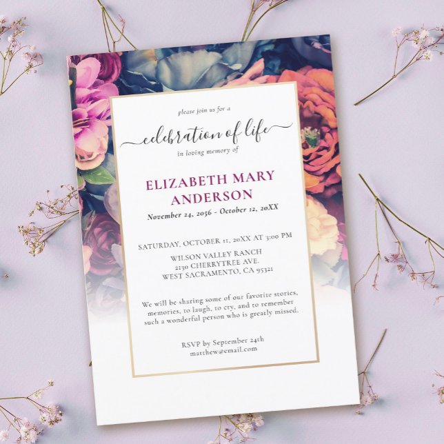 Convites Celebração do Life Memorial Moody Floral (Criador carregado)