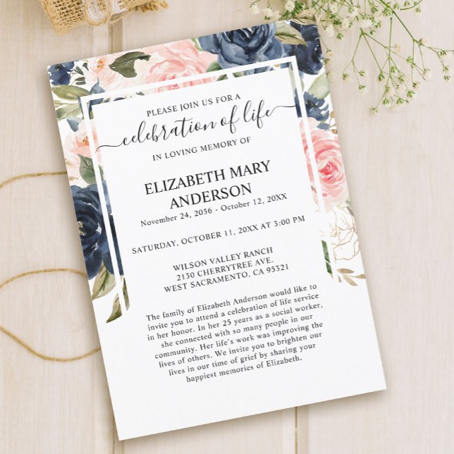 Convites Celebração do Marinho Rosa Memorial do Funeral da  (Criador carregado)