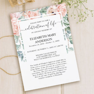 Convites Celebração do Memorial do Funeral Memorial Pink 