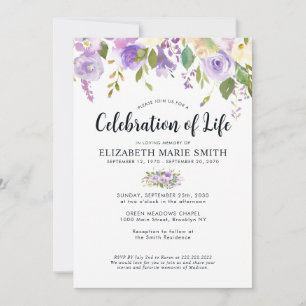 Convites Celebração do Memorial Funeral Floral Purple da Vi