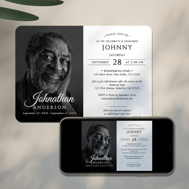 Convites Celebração do Memorial Funeral Moderno da Vida Fot (Criador carregado)