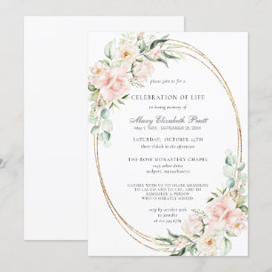 Convites Celebração do Memorial Funeral Pink Floral