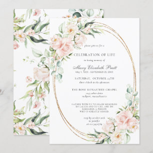 Convites Celebração do Memorial Funeral Pink Floral