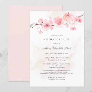 Convites Celebração do Memorial Funeral Pink Floral