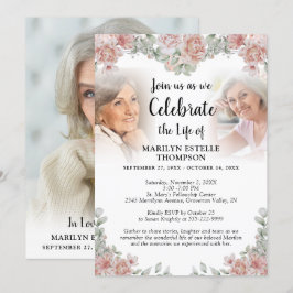 Convites Celebração do Memorial Life Pink Floral 3 Fotograf