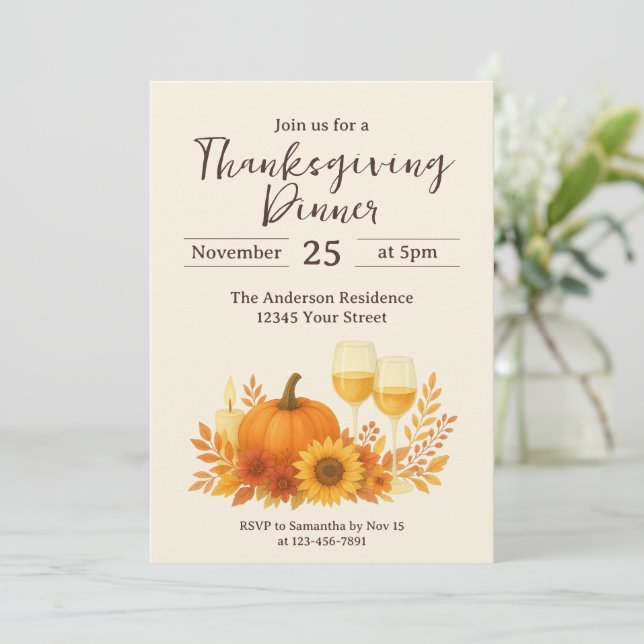 Convites Celebração do outono - Ação de Graças Dourada Eleg (Em pé/Frente)