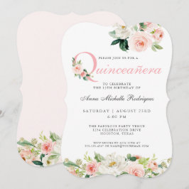 Convites Celebração do Partido da Quinceanera Floral Rosa-B