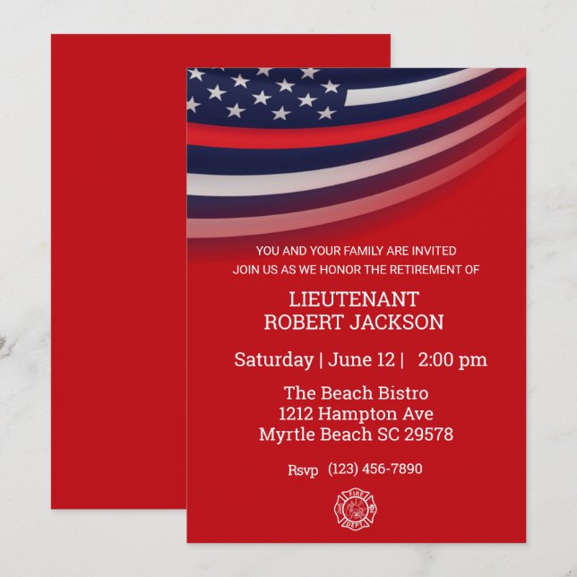 Convites Celebração do Partido de Aposentação do Bombeiro (Frente/Verso)