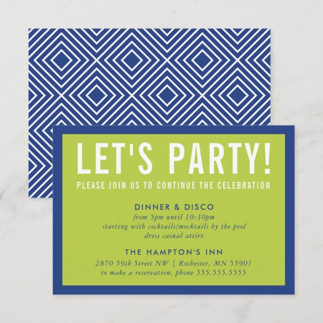 Convites CELEBRAÇÃO DO PARTIDO INFO limão azul real ousado  (Frente/Verso)