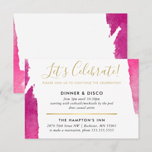 Convites CELEBRAÇÃO DO PARTIDO INSIRA o rosa luxo moderno (Frente/Verso)