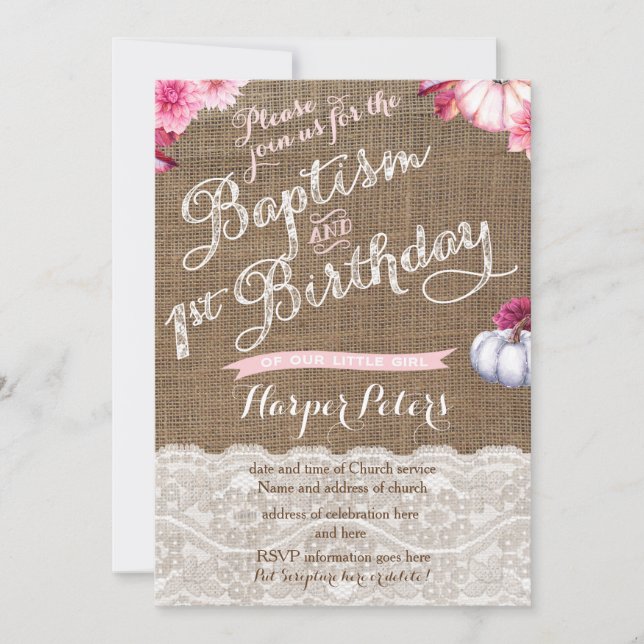 Convites Celebração do primeiro aniversario Batismo de Qued (Frente)