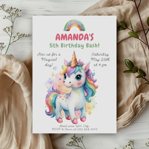Convites Celebração do Rainbow Unicorn Magic Birthday