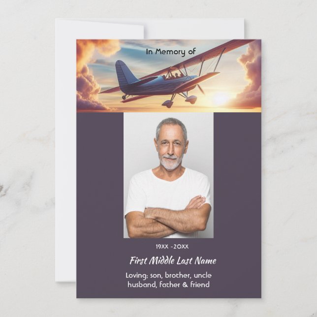 Convites Celebração do Serviço da Vida  Avião Pilotando Pôr (Frente)