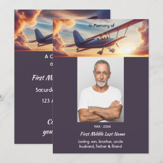 Convites Celebração do Serviço da Vida Avião Pilotando Pôr