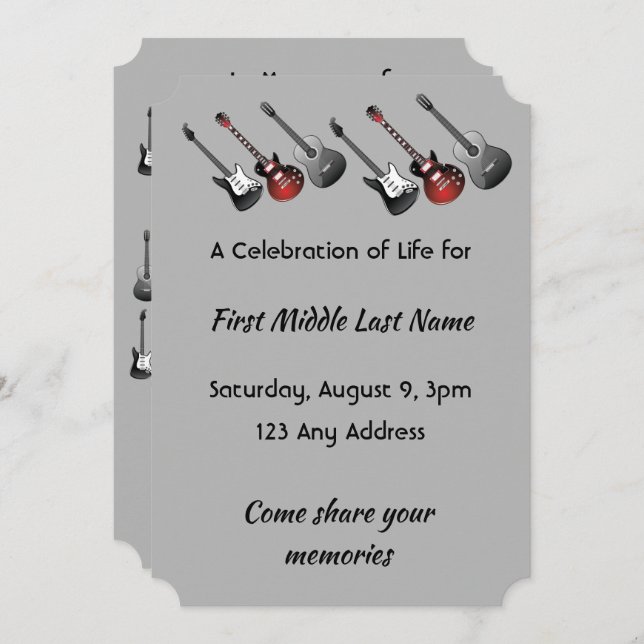 Convites Celebração do Serviço de Vida Musical Guitar Music (Frente/Verso)