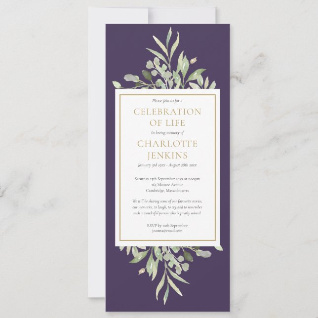 Convites Celebração do Serviço Funeral da Vida (Frente)