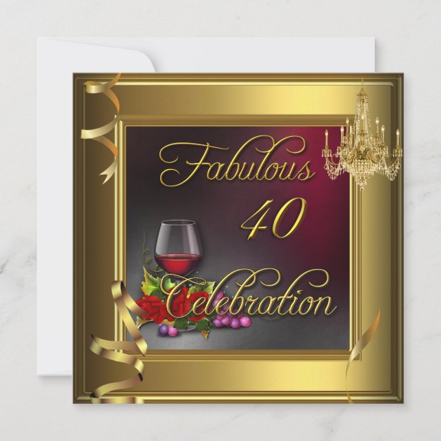 Convites Celebração dos 40 Fabulosos Rosas de Ouro Vinho Cr (Frente)