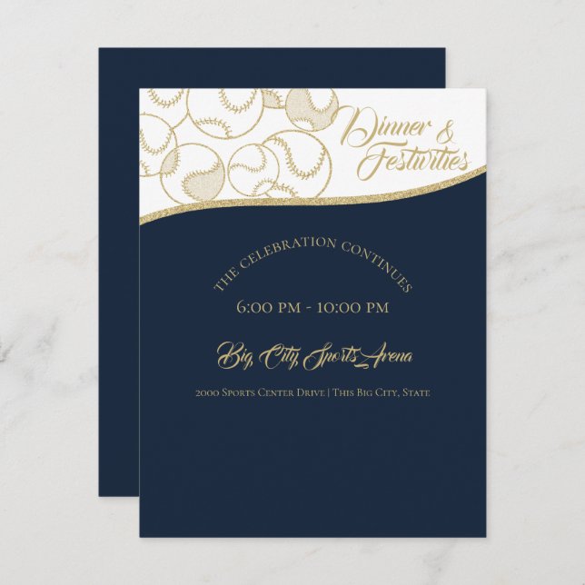 Convites Celebração Dourada de Baseball Softball (Frente/Verso)