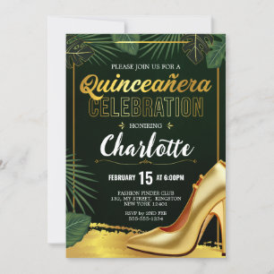 Convites Celebração Dourada de Quinceanera Emerald Green
