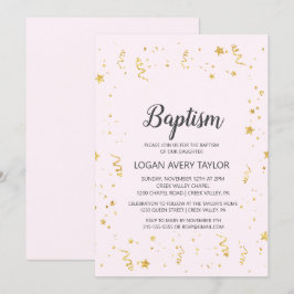 Convites Celebração Dourada no Batismo Rosa