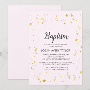 Convites Celebração Dourada no Batismo Rosa