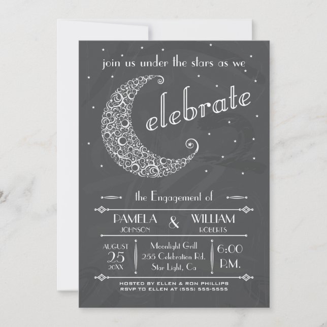 Convites Celebração Elegante da Lua em Quadro Negro (Frente)