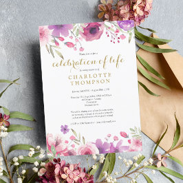 Convites Celebração Elegante da Vida Floral Funeral