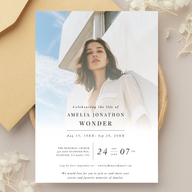 Convites Celebração Elegante da Vida Foto do Memorial Funer (Criador carregado)