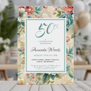 Convites Celebração Elegante de 50 anos florais