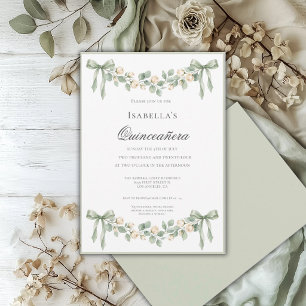 Convites Celebração Elegante de Quinceañera em Verde Salvia