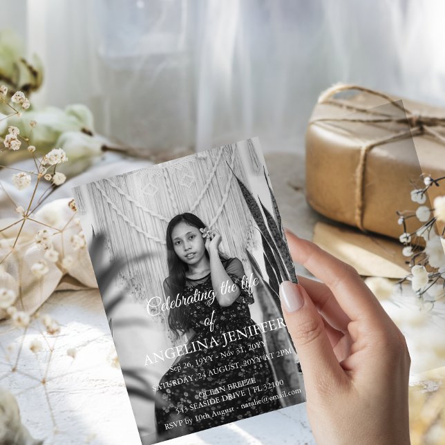 Convites Celebração Elegante do Funeral Memorial da Foto da (Criador carregado)