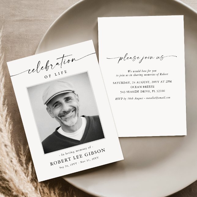 Convites Celebração Elegante do Memorial Funeral Fotográfic (Criador carregado)