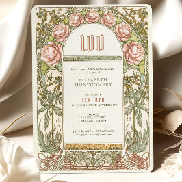 Convites Celebração Elegante Peony 100 Art Nouveau Mucha