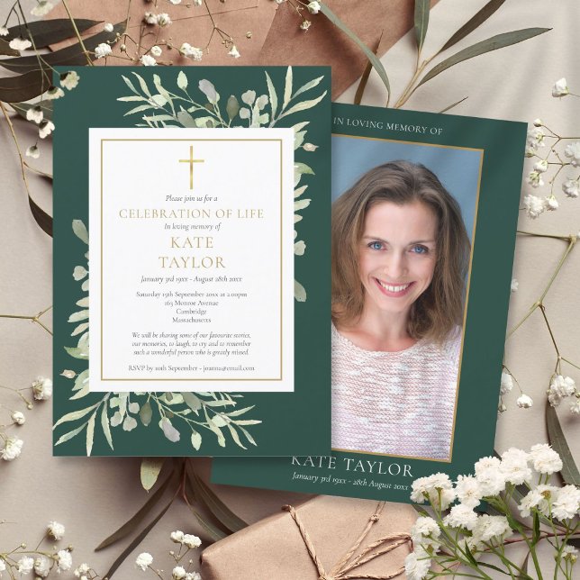 Convites Celebração Esmeralda da Foto Funeral da Vida (Emerald Celebration of Life Funeral Photo Invitation)