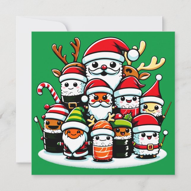 Convites Celebração Festiva de Sushi de Natal (Frente)