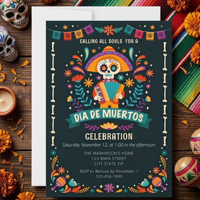Convites Celebração Festiva do Dia De Muertos (Criador carregado)