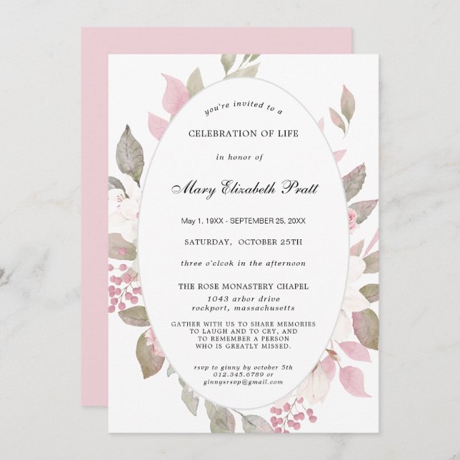 Convites Celebração Floral Branca Rosa da Vida (Frente/Verso)