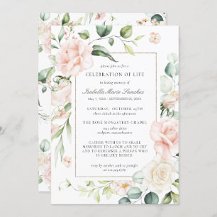 Convites Celebração Floral da Vida de Rosa Rosa Elegante