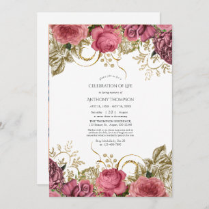 Convites Celebração Floral da Vida, rosa e Dourada,