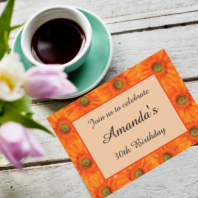 Convites celebração floral de aniversário de 30 anos laranj (Criador carregado)