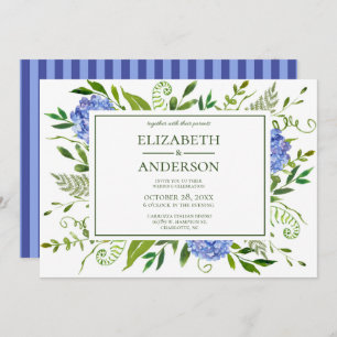 Convites Celebração Floral de Casamento de Hydrangeas Azul