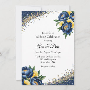 Convites Celebração Floral de Casamento de marinho Peony Ci